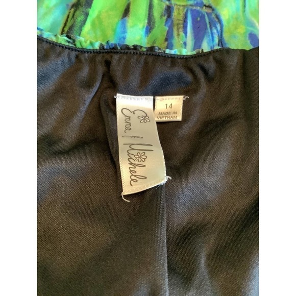 EMMA & MICHELE STRETCH KNIT TROPICAL BLOUSON SCOOP NECK TANK DRESS 14 - Picture 7 of 8